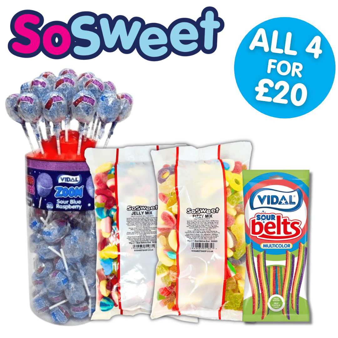 Buy SoSweet's 2kg Fizzy Jelly Sweets Bundle with Vidal Mega Zoom Lollipops