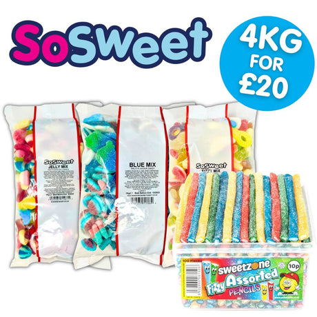 4kg for £20 - Jelly, Fizzy, Blue, Sweetzone Fizzy Assorted Pencil