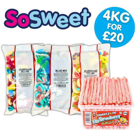 4kg for £20 - Jelly, Fizzy, Blue, Sweetzone Fizzy Strawberry Pencil