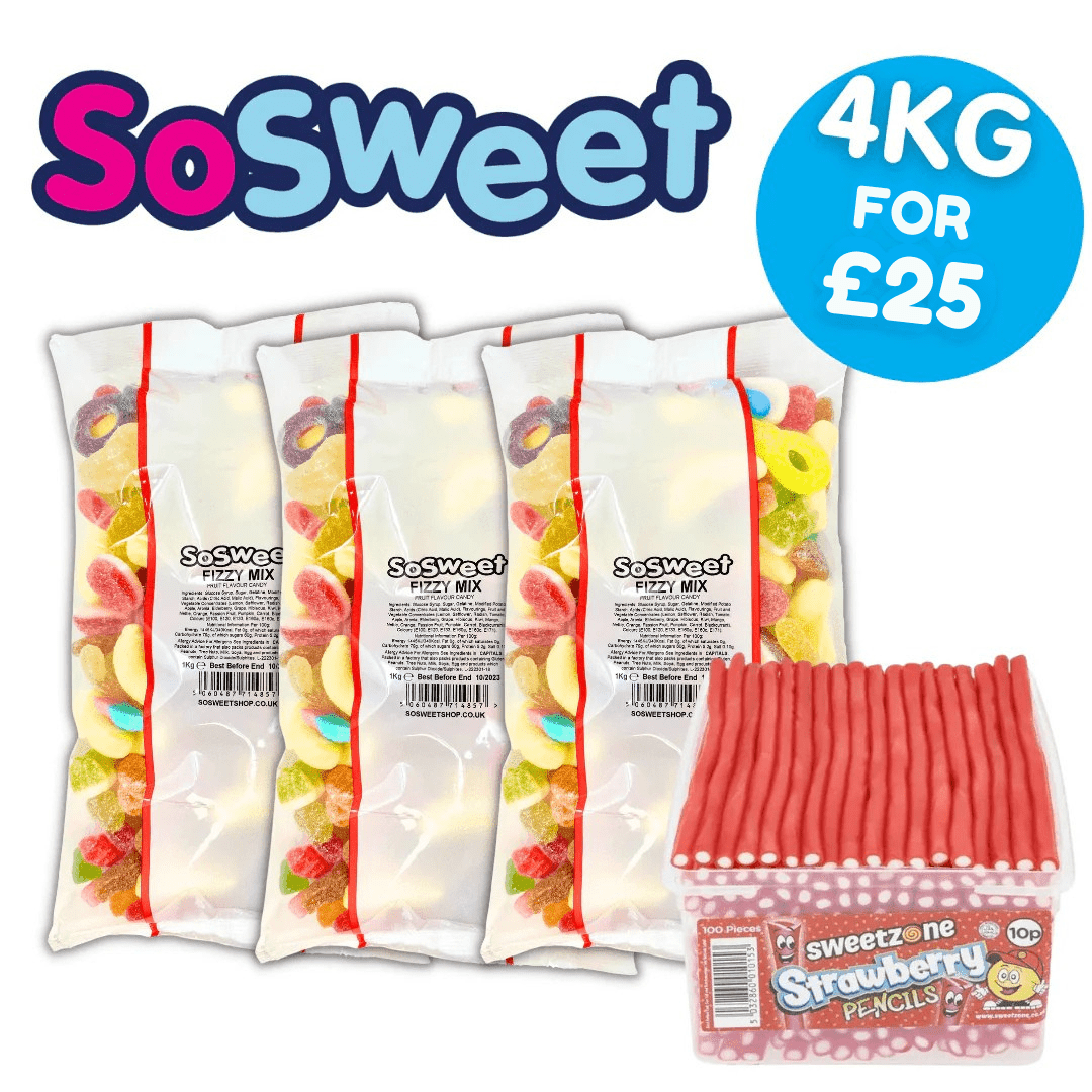 4kg for £25 - 3x Fizzy, Sweetzone Pencil Tub (100pcs)