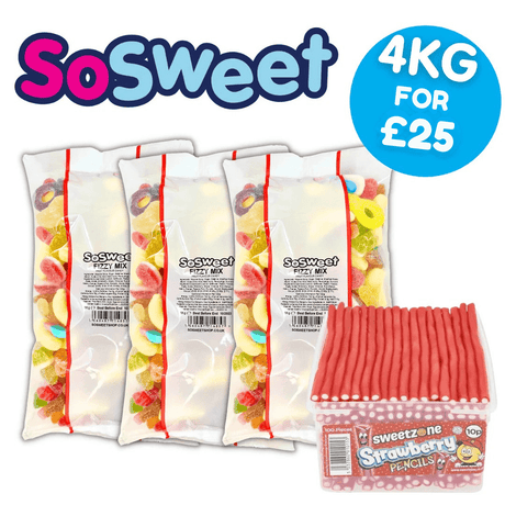 4kg for £25 - 3x Fizzy, Sweetzone Pencil Tub (100pcs)