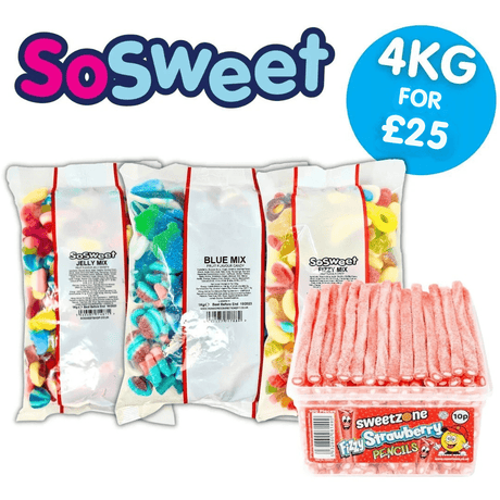 4kg for £25 - Jelly, Fizzy, Blue, Sweetzone Fizzy Strawberry Pencil