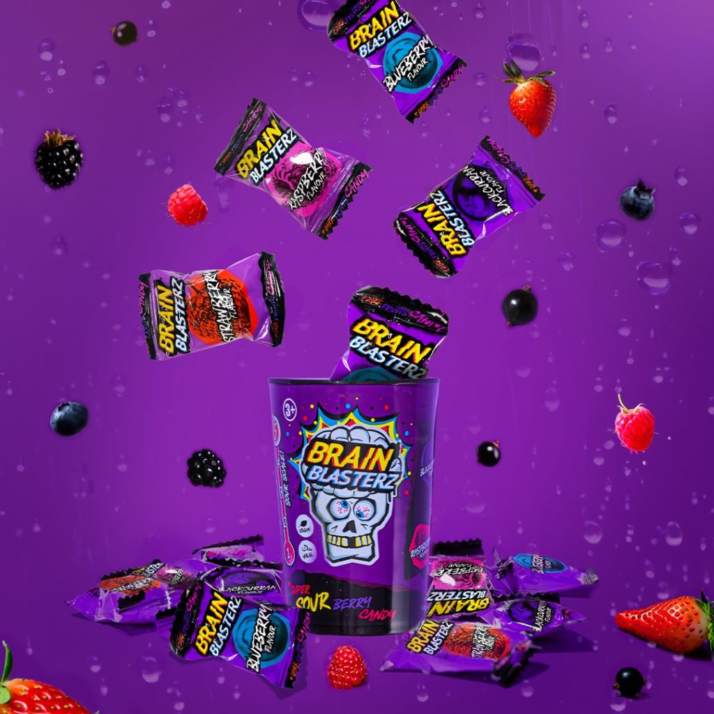 Brain Blasterz Tub Dark Berry Fruits Sour Hard Candy 48g SoSweet