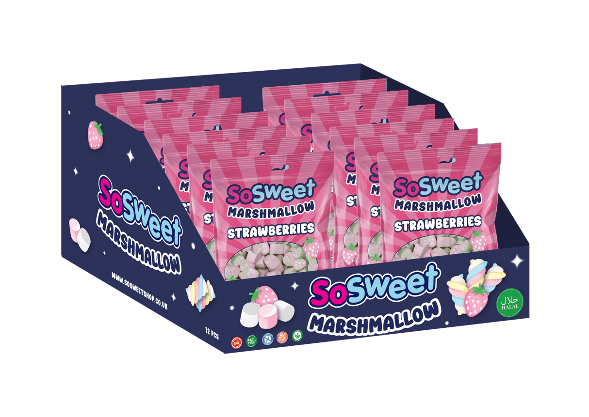 SoSweet Marshmallow Strawberries Bag (140g) case of 12