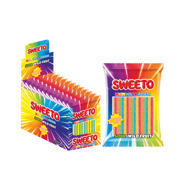 Sweeto Multicolour Sticks Sour Wild Fruit (80g) (Case of 12)